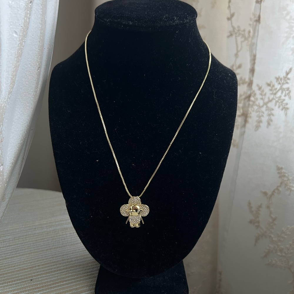 🩷- all Gold pavé floral face Pendant Necklace